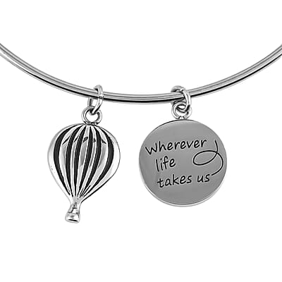 HALLMARK Wherever Life Takes us Hot Air Balloon Multi Charm Expandable Wire Bangle Bracelet in Stainless Steel (8.50 In) 10.70 Grams