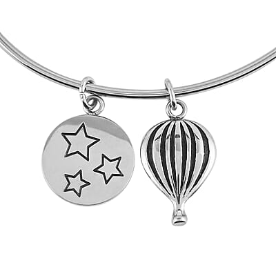 HALLMARK Wherever Life Takes us Hot Air Balloon Multi Charm Expandable Wire Bangle Bracelet in Stainless Steel (8.50 In) 10.70 Grams