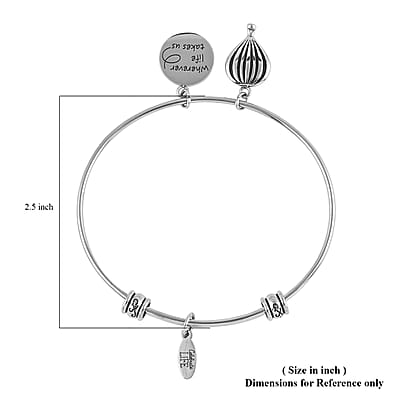 HALLMARK Wherever Life Takes us Hot Air Balloon Multi Charm Expandable Wire Bangle Bracelet in Stainless Steel (8.50 In) 10.70 Grams