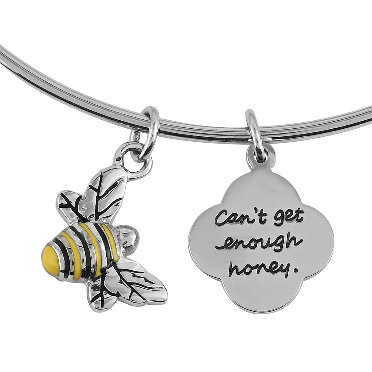 HALLMARK Bee Can't Get Enough Honey Charm Expandable Wire Bangle Bracelet in Stainless Steel (8.50 In) image number 2