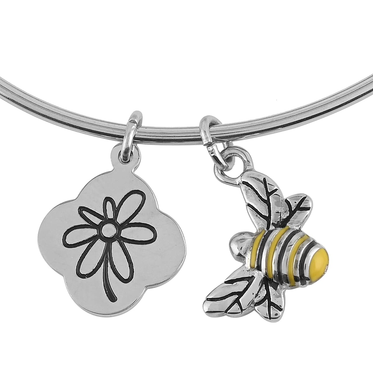 HALLMARK Bee Can't Get Enough Honey Charm Expandable Wire Bangle Bracelet in Stainless Steel (8.50 In) image number 3
