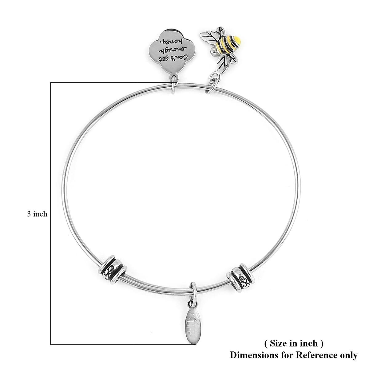 HALLMARK Bee Can't Get Enough Honey Charm Expandable Wire Bangle Bracelet in Stainless Steel (8.50 In) image number 5