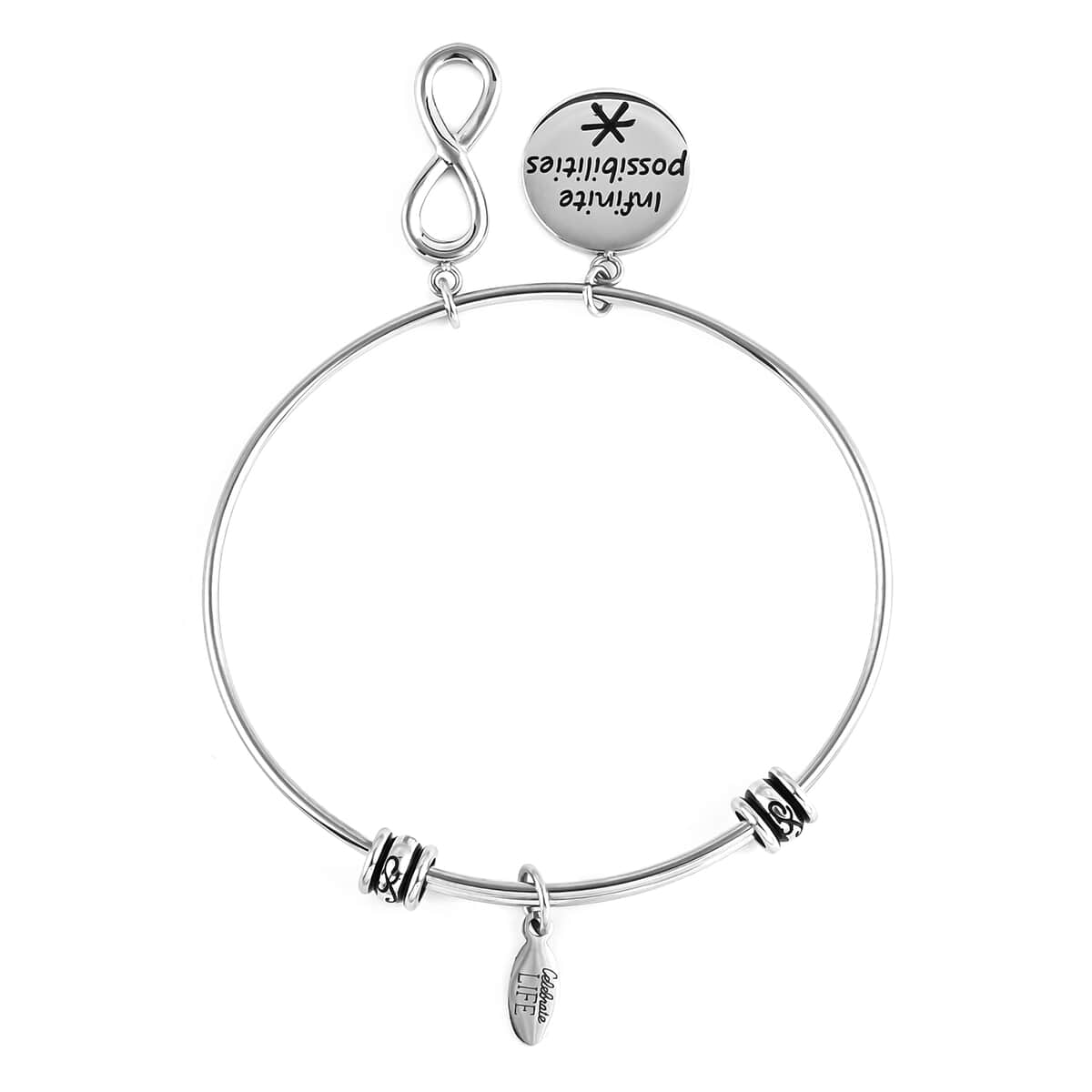 HALLMARK Infinite possibilities Infinity Charm Expandable Wire Bangle Bracelet in Stainless Steel (8.50 In) 10.70 Grams image number 2