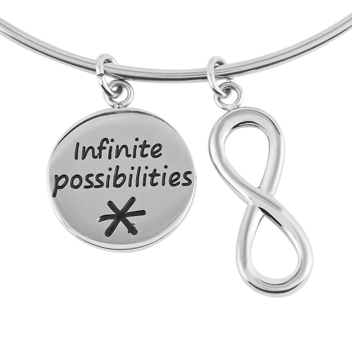 HALLMARK Infinite possibilities Infinity Charm Expandable Wire Bangle Bracelet in Stainless Steel (8.50 In) 10.70 Grams image number 3