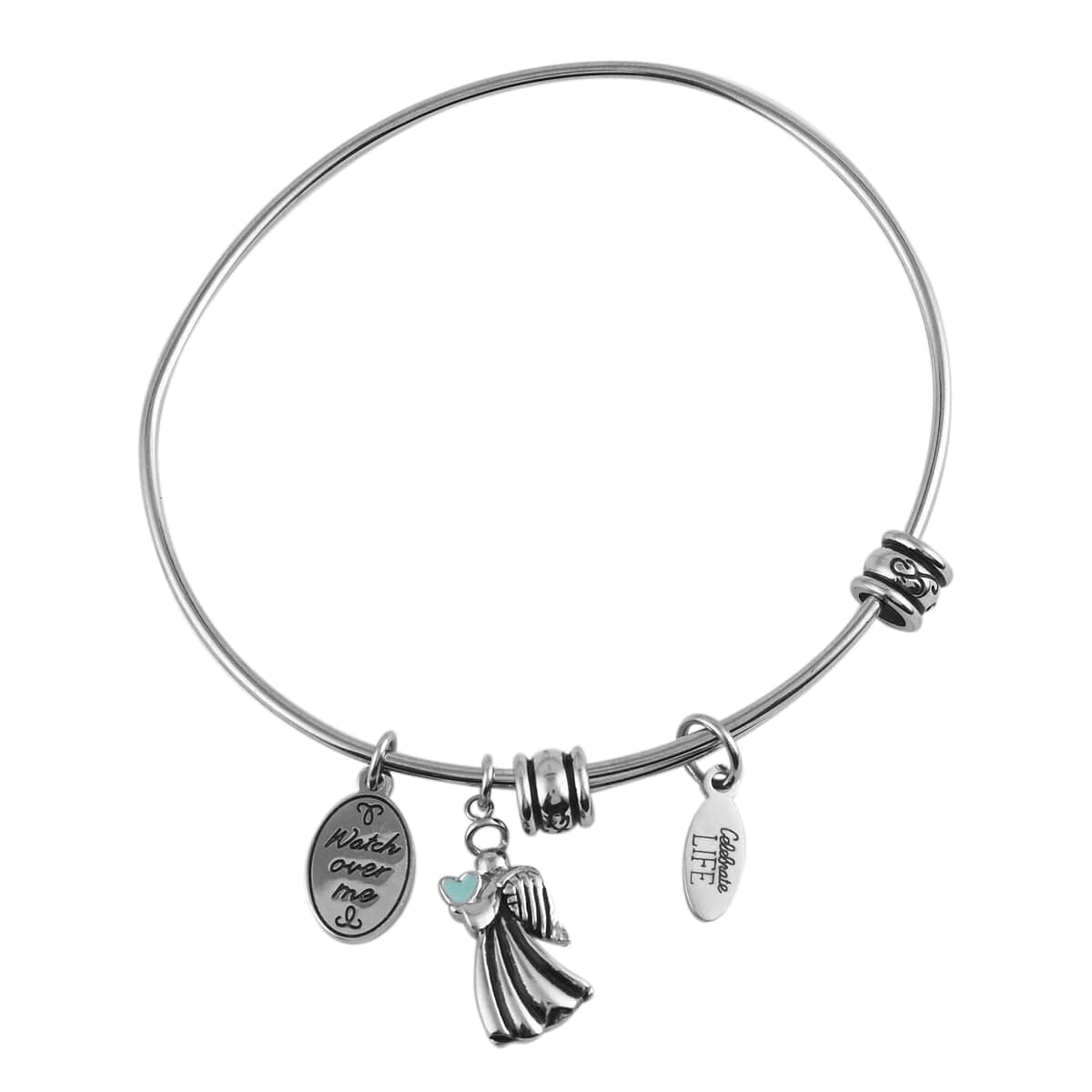 HALLMARK Watch Over Me Charm Expandable Wire Bangle Bracelet in Stainless Steel (8.50 In) 10 Grams image number 0