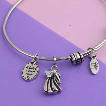 HALLMARK Watch Over Me Charm Expandable Wire Bangle Bracelet in Stainless Steel (8.50 In) 10 Grams image number 1