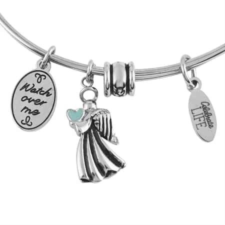 HALLMARK Watch Over Me Charm Expandable Wire Bangle Bracelet in Stainless Steel (8.50 In) 10 Grams image number 2