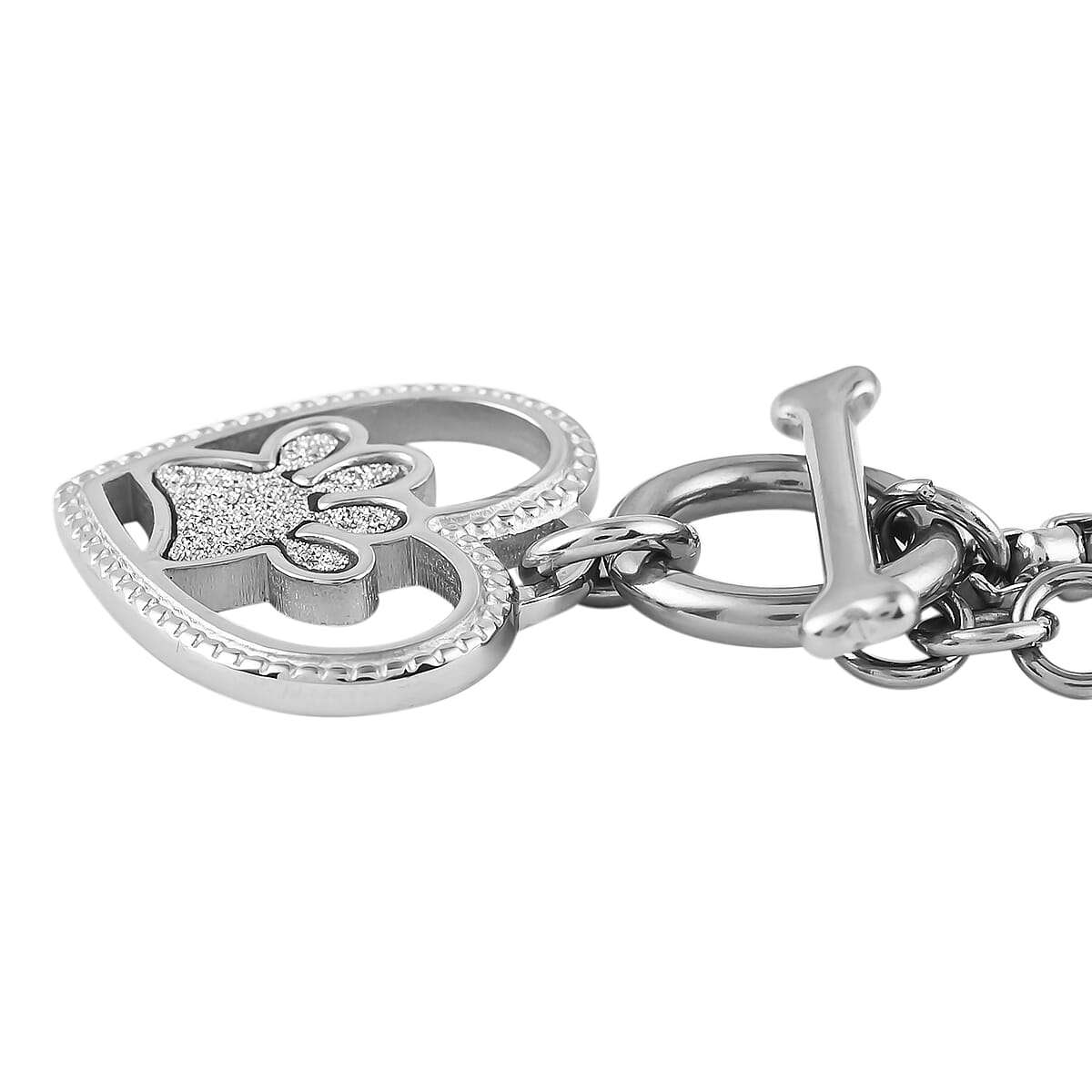 HALLMARK Paw Heart with Silver Glitter Paper Toggle Bracelet in Stainless Steel (7.50 In) image number 2