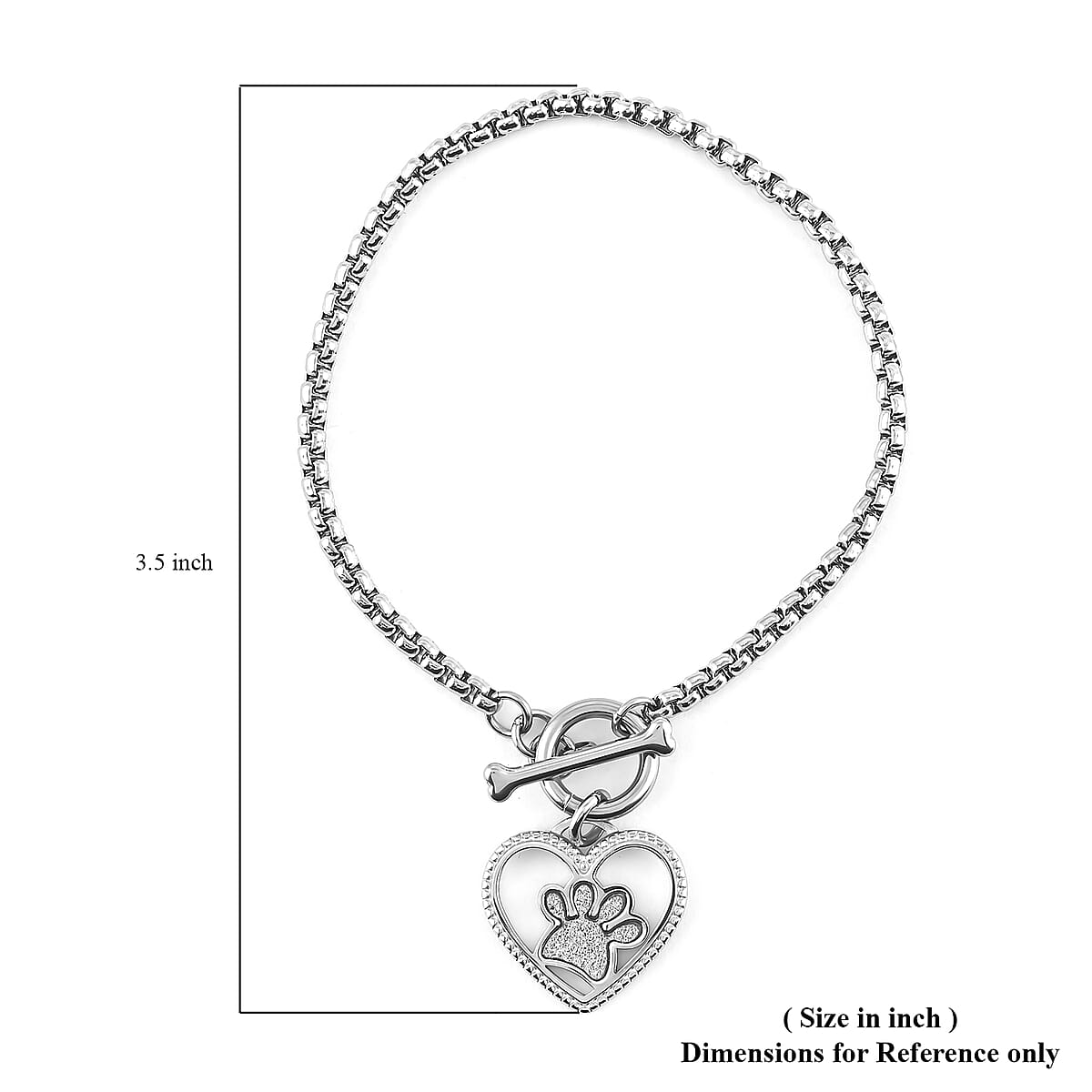 HALLMARK Paw Heart with Silver Glitter Paper Toggle Bracelet in Stainless Steel (7.50 In) image number 3