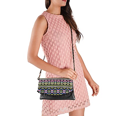 Black Genuine Leather Vintage Crossbody Bag