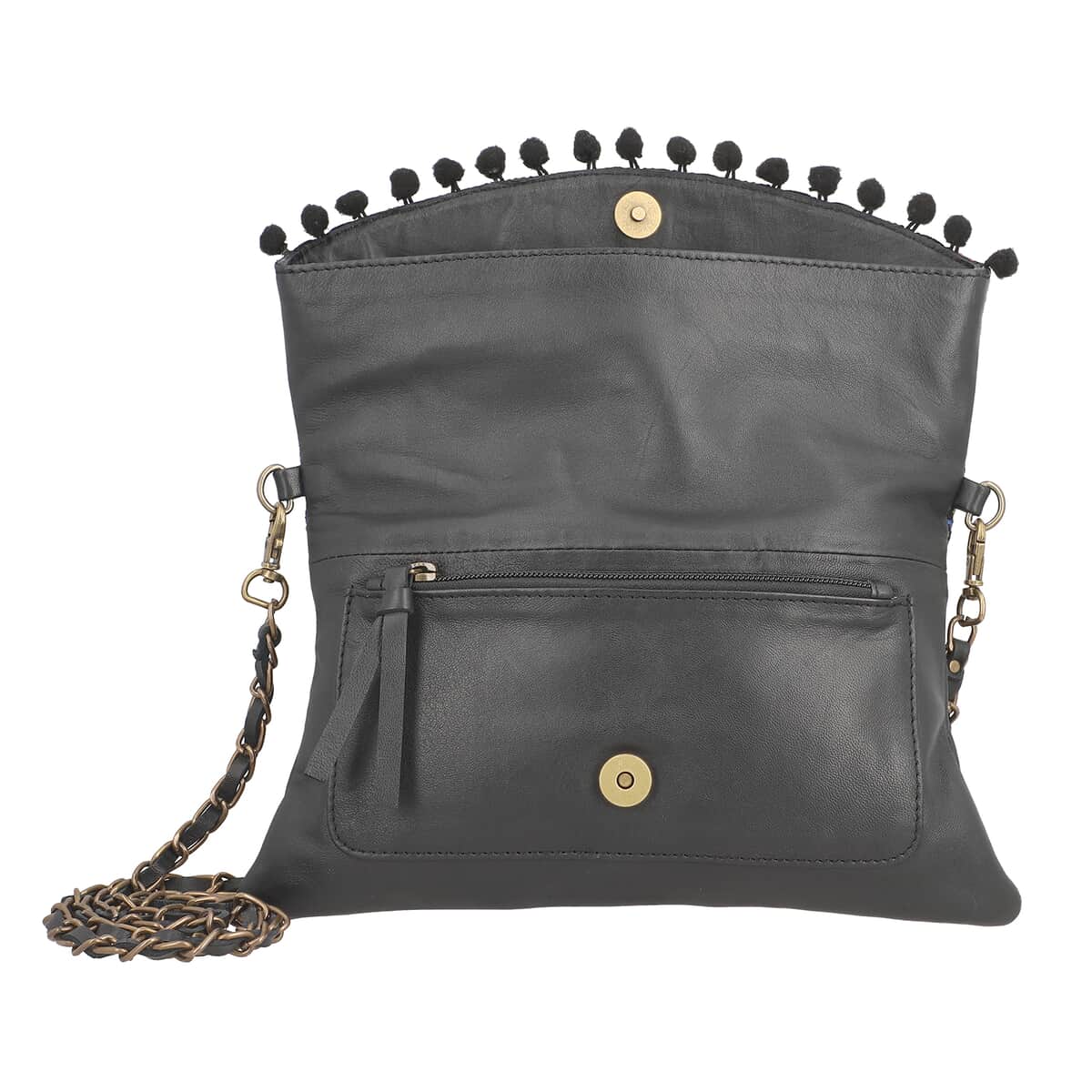 Black Genuine leather Vintage Crossbody Bag (11.5"x12") image number 4