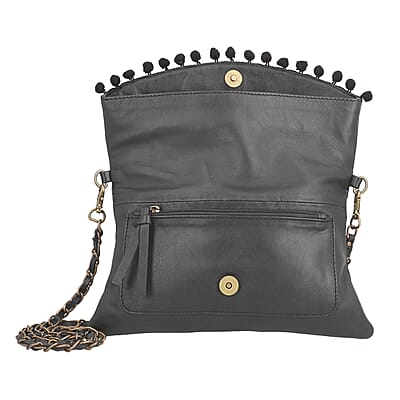 Black Genuine Leather Vintage Crossbody Bag