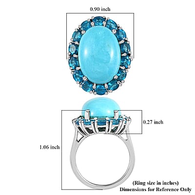 AMERICAN Natural Sleeping Beauty Turquoise and Malgache Neon Apatite Halo Ring in Platinum Over Sterling Silver (Size 10.0) 11.00 ctw
