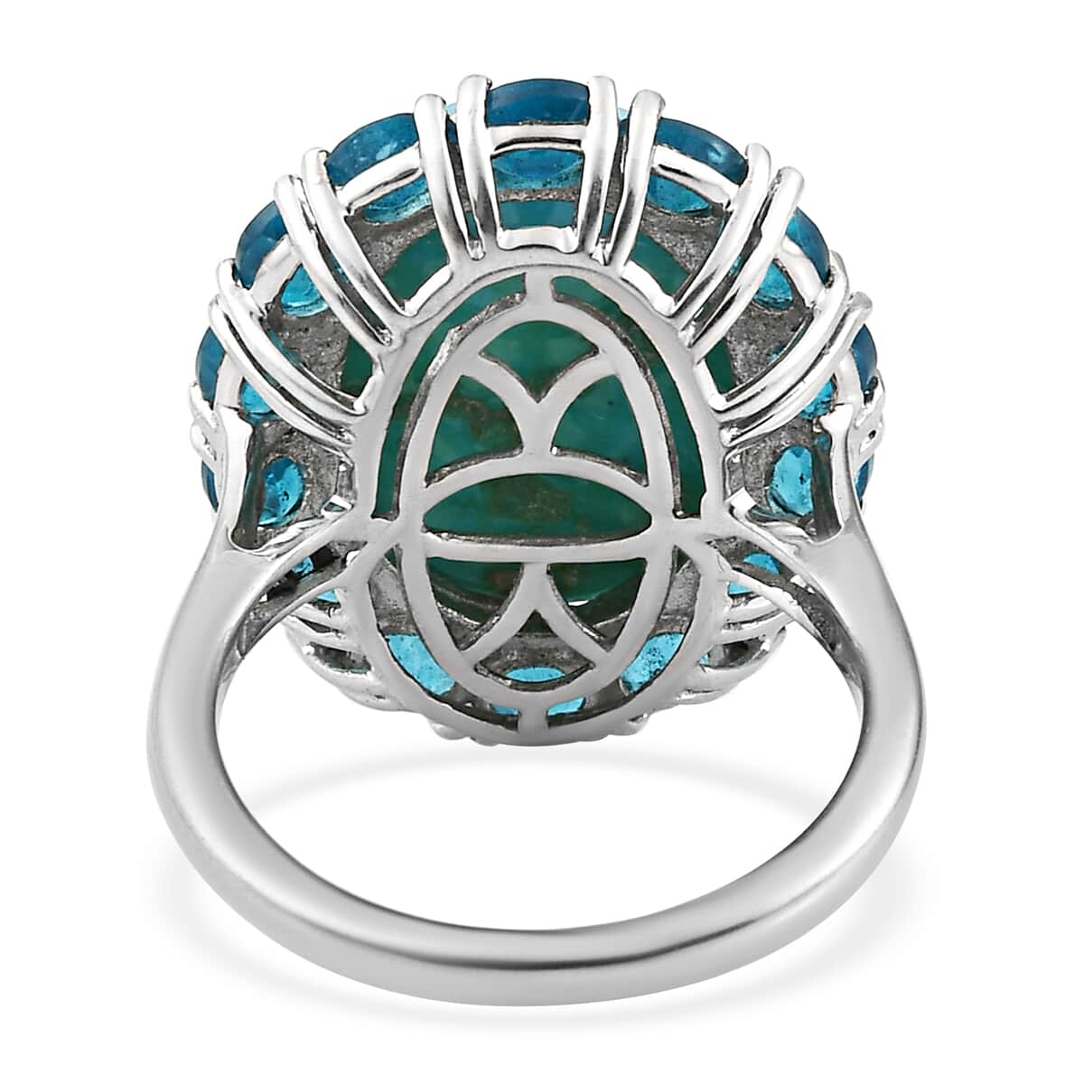 AMERICAN Natural Sleeping Beauty Turquoise and Malgache Neon Apatite Halo Ring in Platinum Over Sterling Silver (Size 8.0) 11.00 ctw image number 4