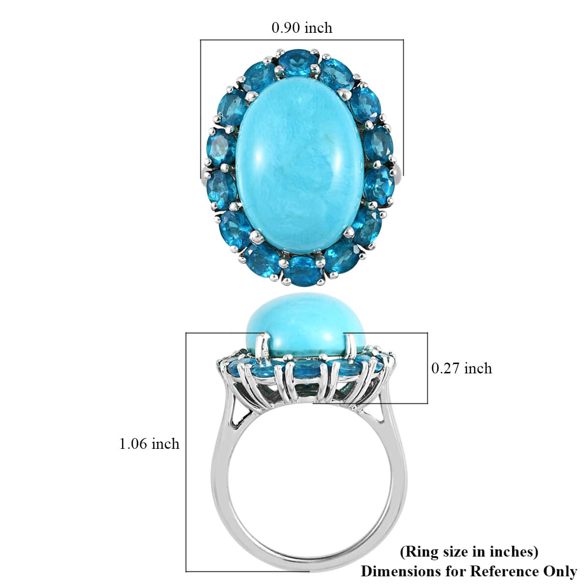 AMERICAN Natural Sleeping Beauty Turquoise and Malgache Neon Apatite Halo Ring in Platinum Over Sterling Silver (Size 8.0) 11.00 ctw image number 5