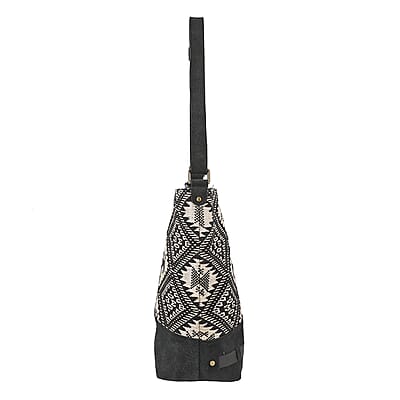 Black Jacquard Print Shoulder Bag with Adjustable Leather Shoulder Strap