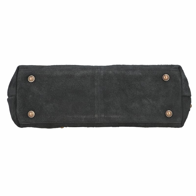 Black Jacquard Print Shoulder Bag with Adjustable Leather Shoulder Strap