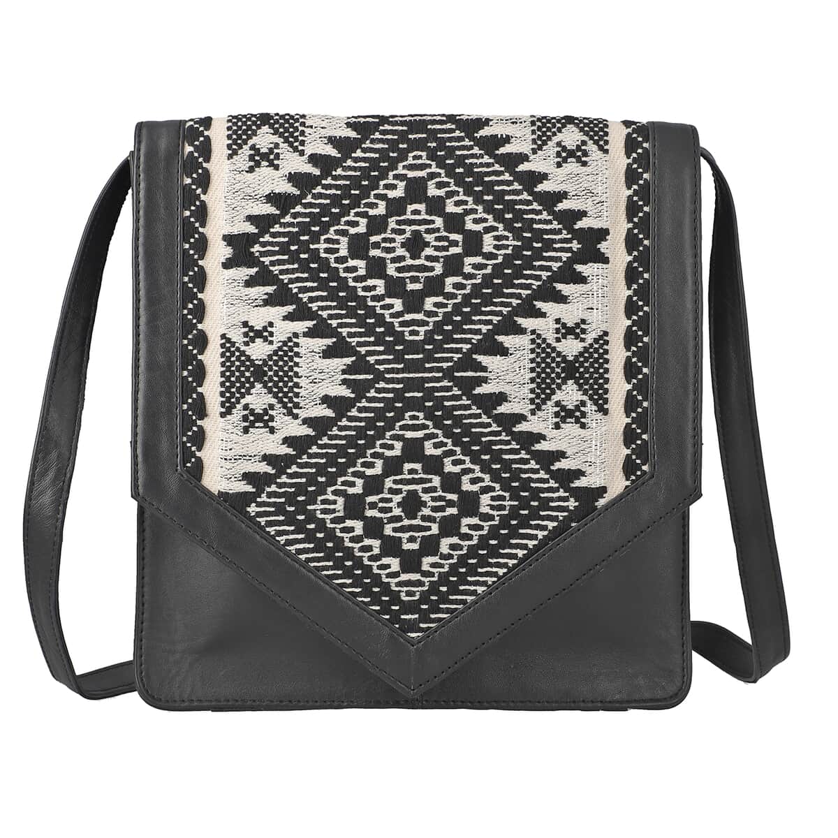 Black Genuine Leather Embroidery Crossbody Bag (9.5"x10.5"X2") image number 0