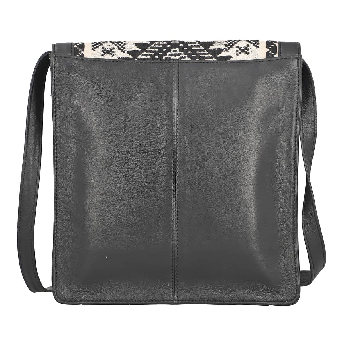 Black Genuine Leather Embroidery Crossbody Bag image number 3