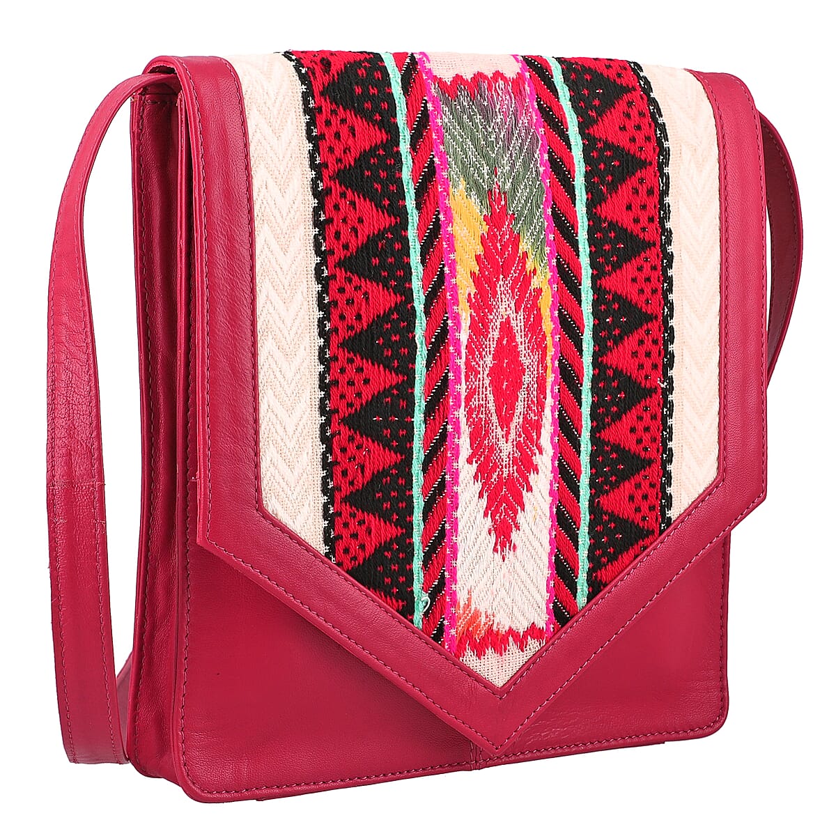 Red Genuine Leather Embroidery Crossbody Bag image number 2