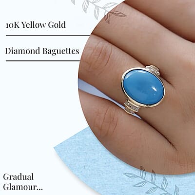 Luxoro 10K Yellow Gold Premium Sleeping Beauty Turquoise and Diamond Ring, Wedding Rings For Women 7.40 ctw (Size 10.0)
