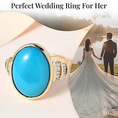 Luxoro 10K Yellow Gold Premium Sleeping Beauty Turquoise and Diamond Ring, Wedding Rings For Women 7.40 ctw (Size 10.0)