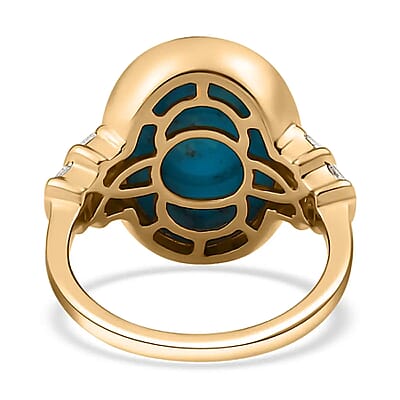Luxoro 10K Yellow Gold Premium Sleeping Beauty Turquoise and Diamond Ring, Wedding Rings For Women 7.40 ctw (Size 10.0)