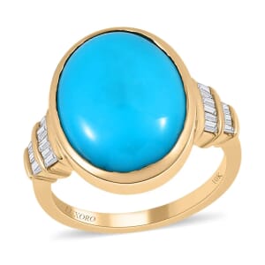 Luxoro 10K Yellow Gold Premium Sleeping Beauty Turquoise and Diamond Ring, Wedding Rings For Women 7.40 ctw (Size 6.0)
