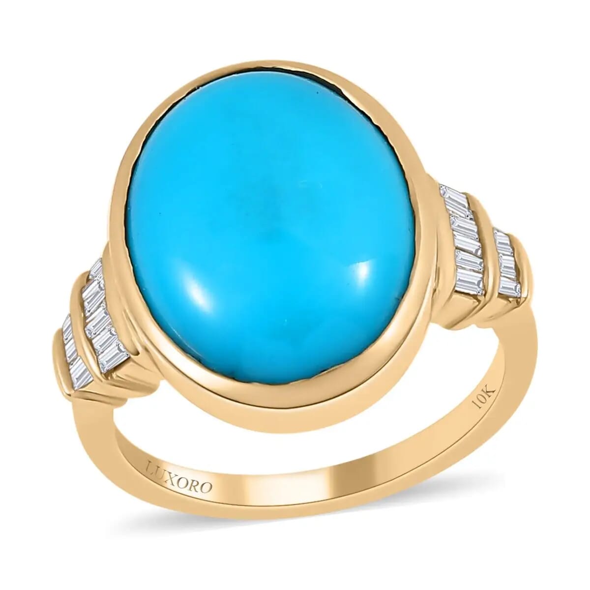 Luxoro 10K Yellow Gold Premium Sleeping Beauty Turquoise and Diamond Ring, Wedding Rings For Women 7.40 ctw (Size 7.0) image number 0