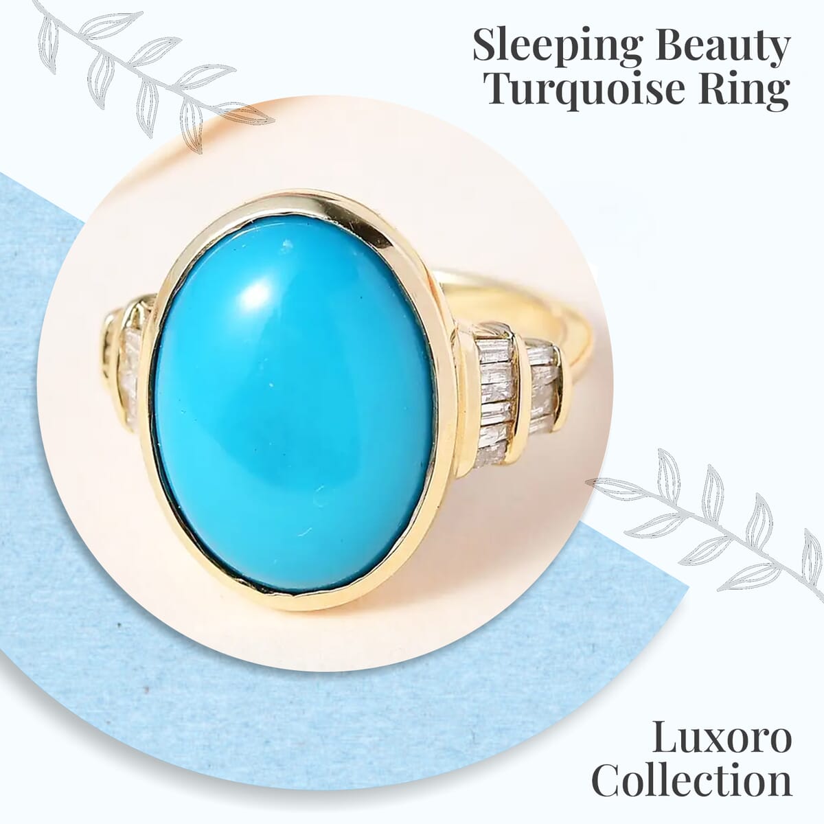 Luxoro 10K Yellow Gold Premium Sleeping Beauty Turquoise and Diamond Ring, Wedding Rings For Women 7.40 ctw (Size 7.0) image number 1