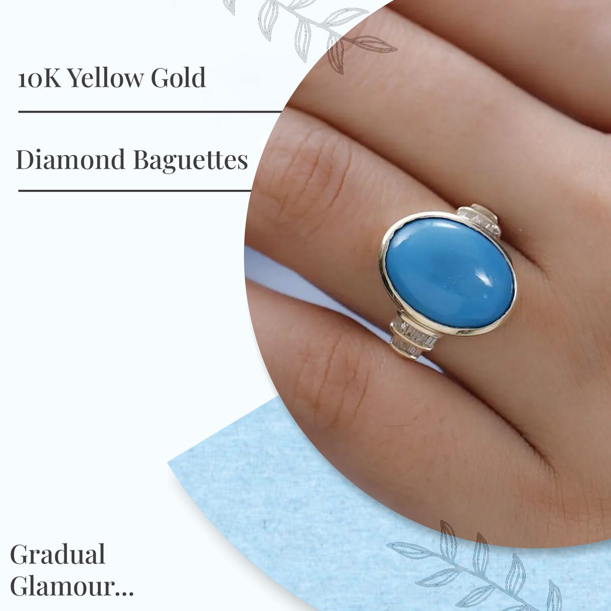 Luxoro 10K Yellow Gold Premium Sleeping Beauty Turquoise and Diamond Ring, Wedding Rings For Women 7.40 ctw (Size 7.0) image number 2
