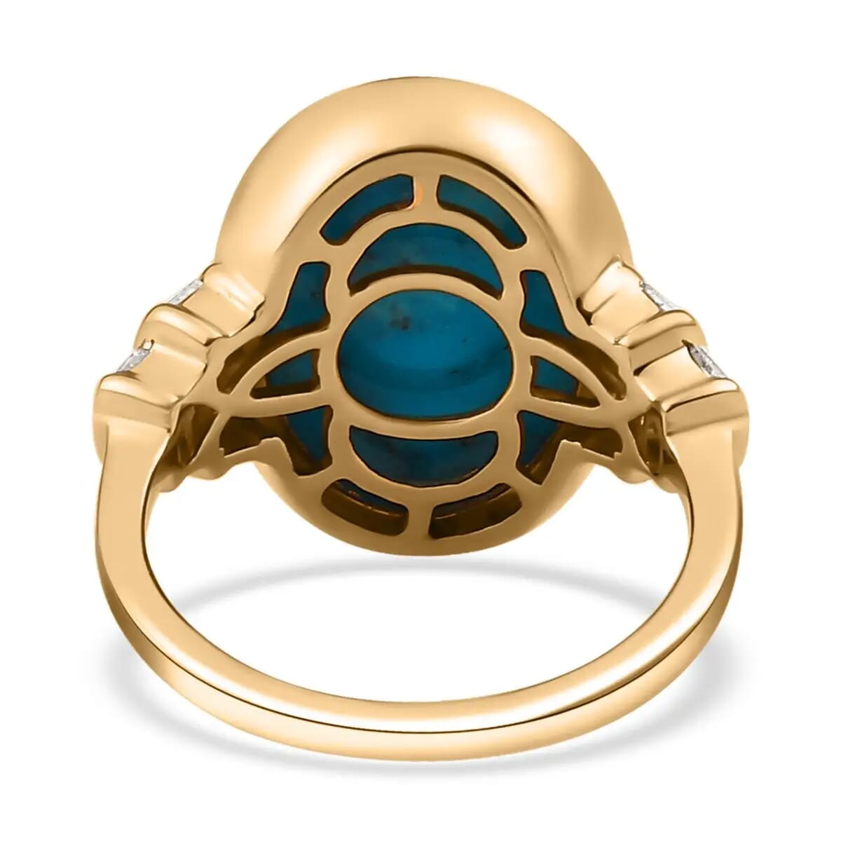 Luxoro 10K Yellow Gold Premium Sleeping Beauty Turquoise and Diamond Ring, Wedding Rings For Women 7.40 ctw (Size 7.0) image number 4