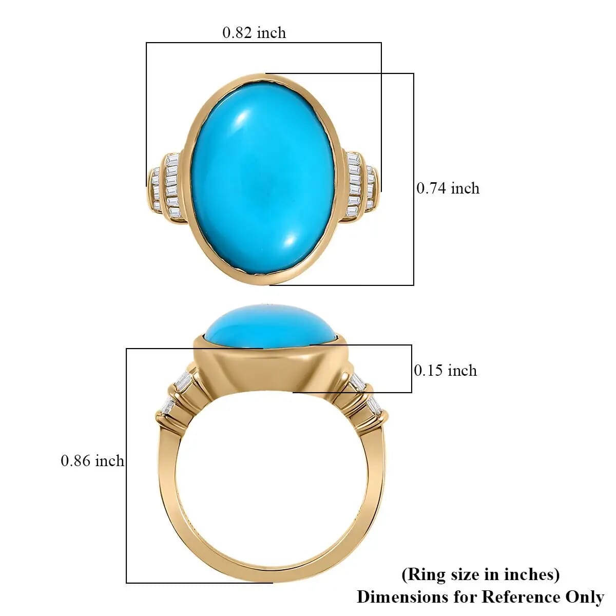 Luxoro 10K Yellow Gold Premium Sleeping Beauty Turquoise and Diamond Ring, Wedding Rings For Women 7.40 ctw (Size 7.0) image number 5