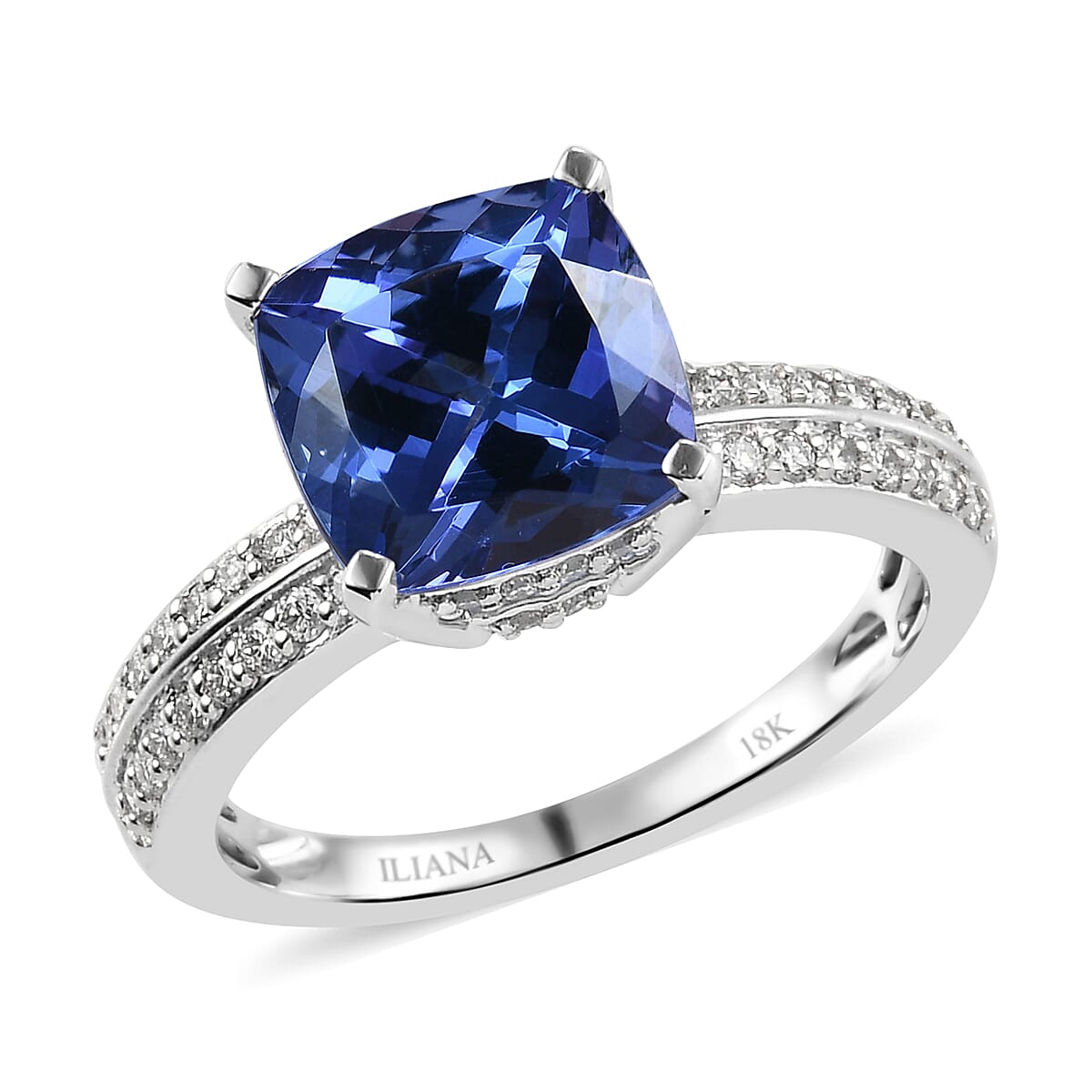 One Of A Kind Iliana 18K White Gold AAA Tanzanite and G-H SI Diamond Ring (Size 7.0) 4.35 Grams 4.20 ctw image number 0