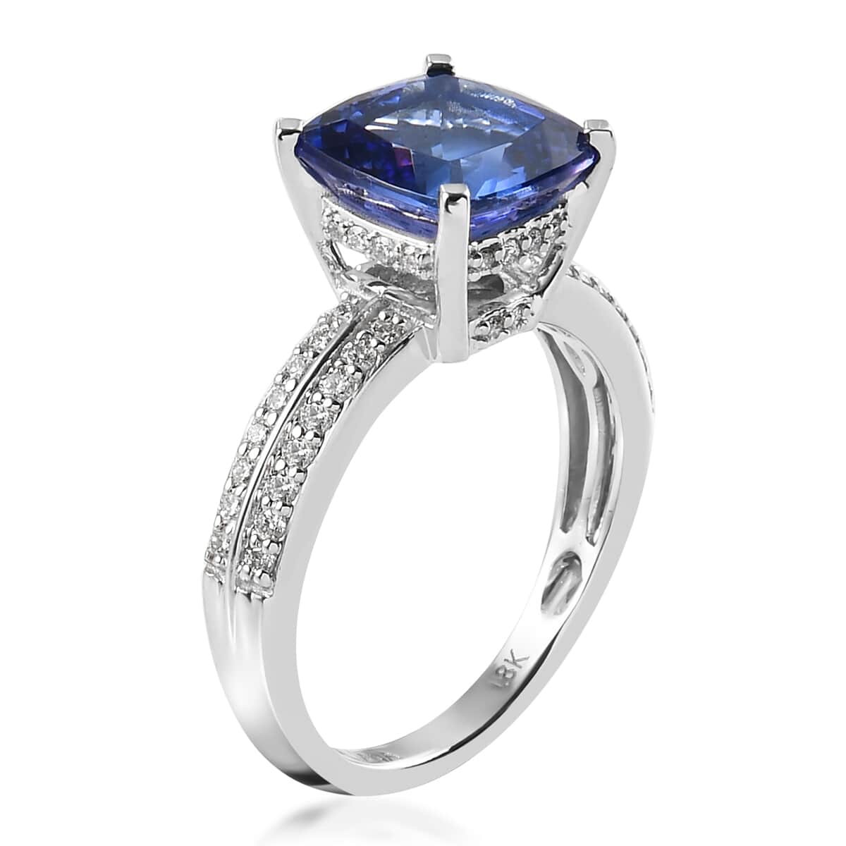 One Of A Kind Iliana 18K White Gold AAA Tanzanite and G-H SI Diamond Ring (Size 7.0) 4.35 Grams 4.20 ctw image number 3
