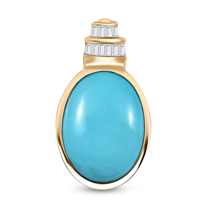 Luxoro 10K Yellow Gold Premium Sleeping Beauty Turquoise and Diamond Pendant without Chain 7.85 ctw