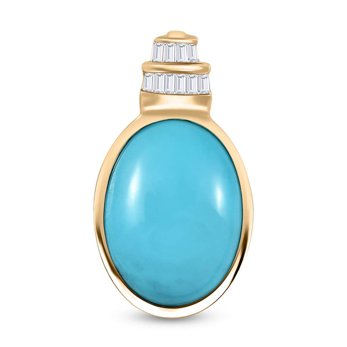 Luxoro 10K Yellow Gold Premium Sleeping Beauty Turquoise and Diamond Pendant 7.85 ctw image number 0