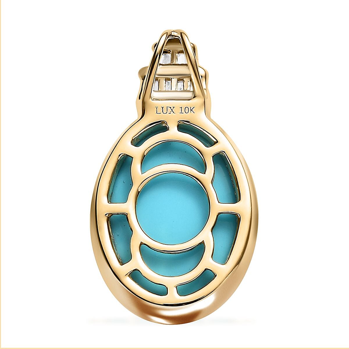 Luxoro 10K Yellow Gold Premium Sleeping Beauty Turquoise and Diamond Pendant without Chain 7.85 ctw