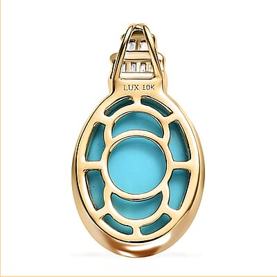 Luxoro 10K Yellow Gold Premium Sleeping Beauty Turquoise and Diamond Pendant without Chain 7.85 ctw