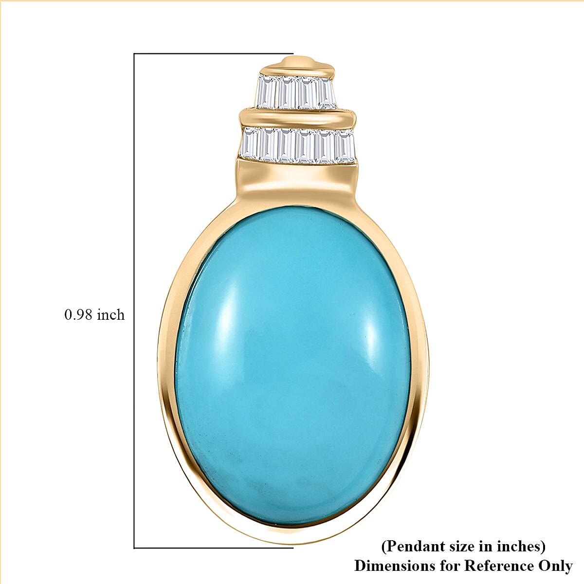 Luxoro 10K Yellow Gold Premium Sleeping Beauty Turquoise and Diamond Pendant without Chain 7.85 ctw