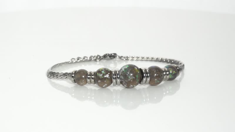 Grey Color Lab Created Opal Beaded 5 Stone Bracelet in Stainless Steel (7.25 In)