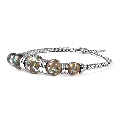 Gray Color Lab Created Opal Beaded 5 Stone Bracelet in Stainless Steel (7.25 In)