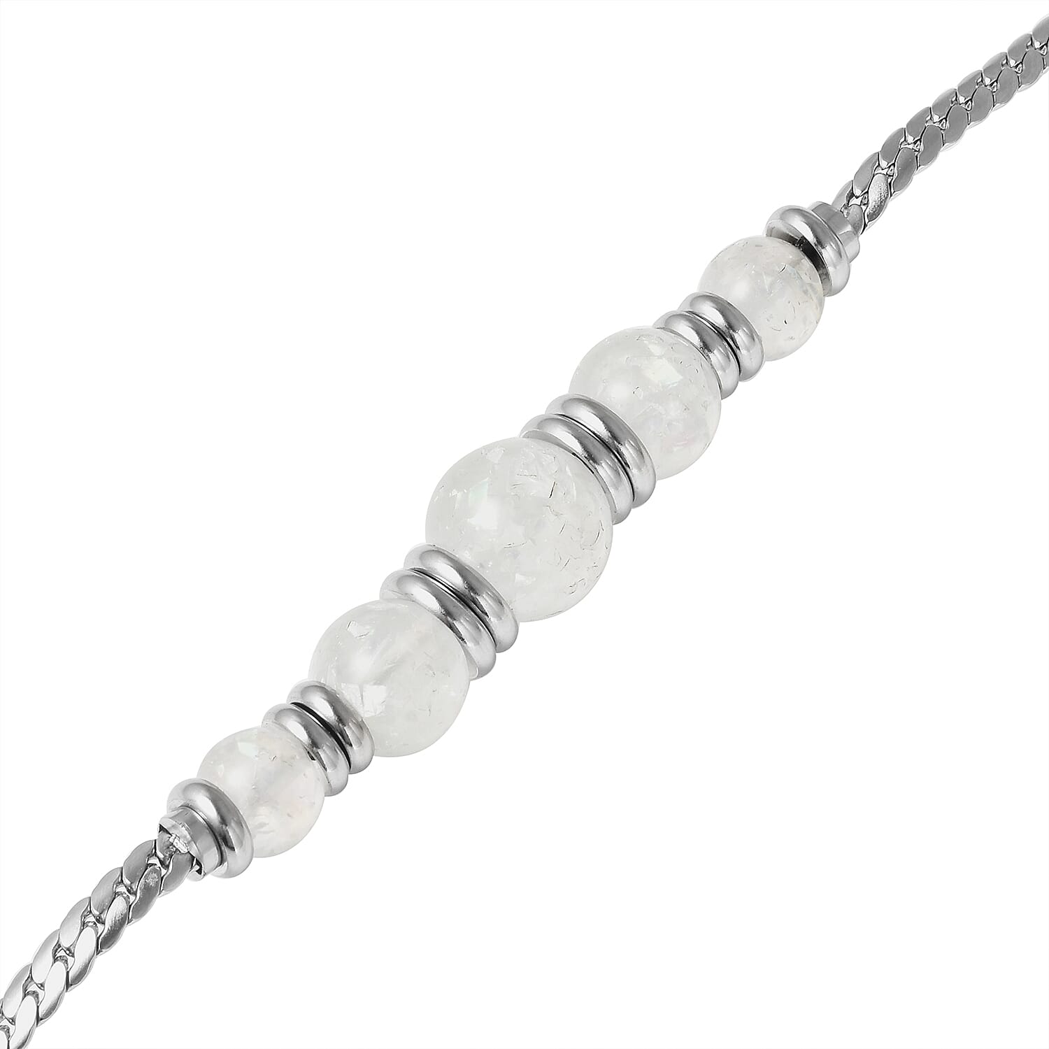 White Color Lab Created Opal Beaded 5 Stone Bracelet in Stainless Steel (7.25 In)
