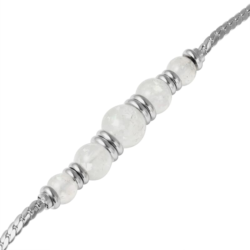 White Color Lab Created Opal Beaded 5 Stone Bracelet in Stainless Steel (7.25 In)