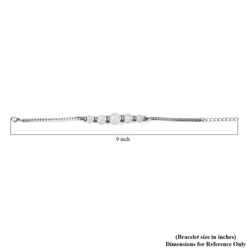 White Color Lab Created Opal Beaded 5 Stone Bracelet in Stainless Steel (7.25 In)