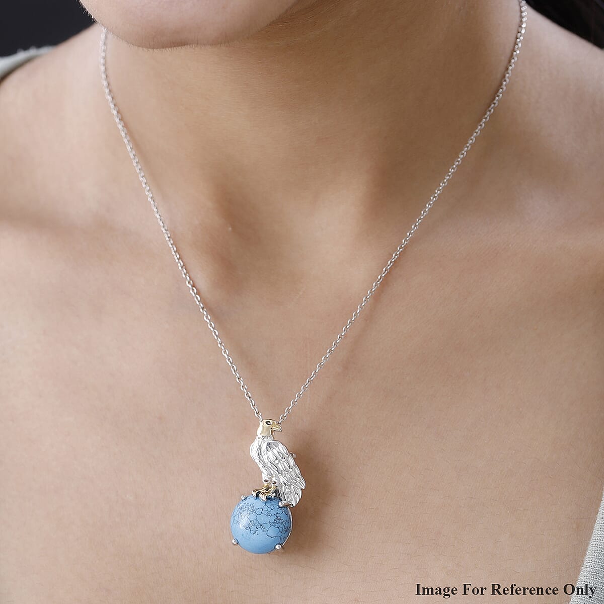Karis Blue Howlite Eagle Pendant in 18K YG Plated and Platinum Bond 9.65 ctw image number 2