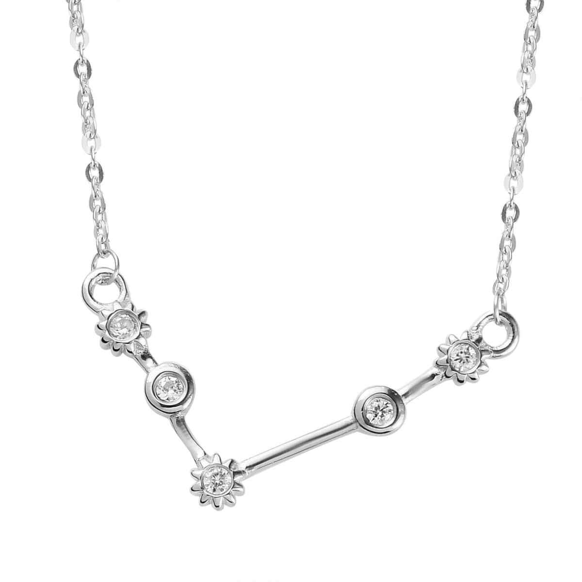 Natural White Zircon Aries Zodiac Necklace 18 Inches in Platinum Over Sterling Silver 0.15 ctw image number 0
