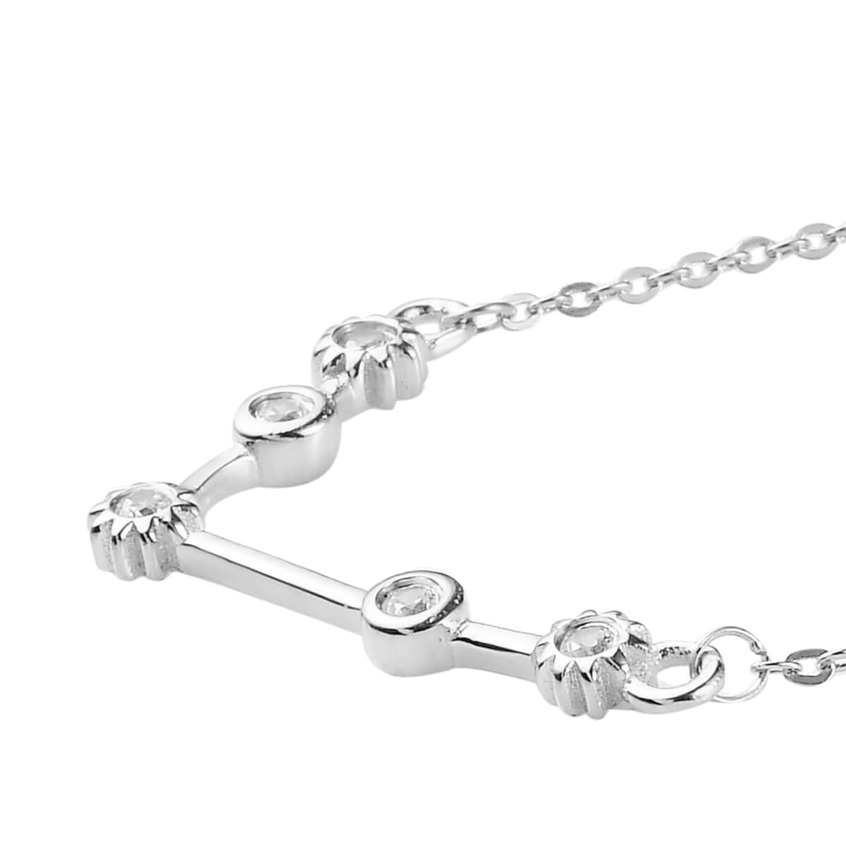 Natural White Zircon Aries Zodiac Necklace 18 Inches in Platinum Over Sterling Silver 0.15 ctw image number 3