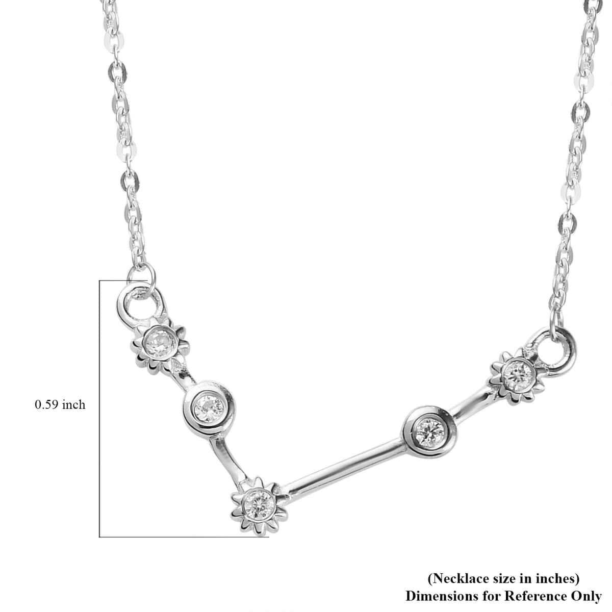 Natural White Zircon Aries Zodiac Necklace 18 Inches in Platinum Over Sterling Silver 0.15 ctw image number 5
