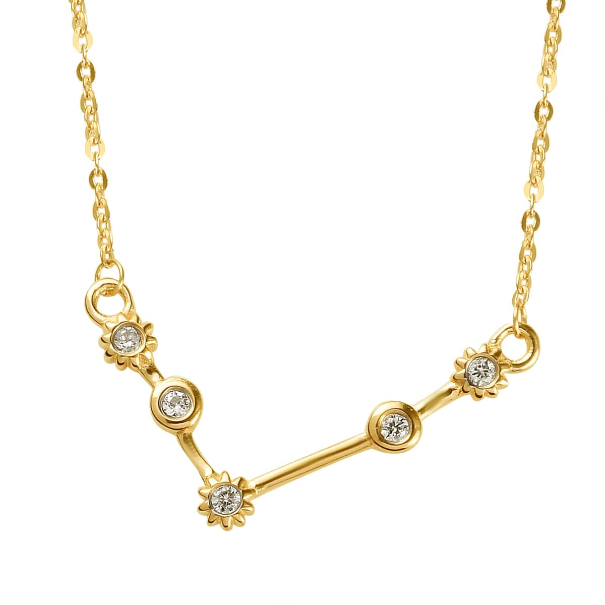 Natural White Zircon Aries Zodiac Necklace 18 Inches in Vermeil Yellow Gold Over Sterling Silver 0.15 ctw image number 0
